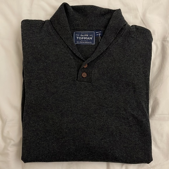 Topman Other - Topman Charcoal Grey Cotton Shawl Collar Henley Sweater Size L